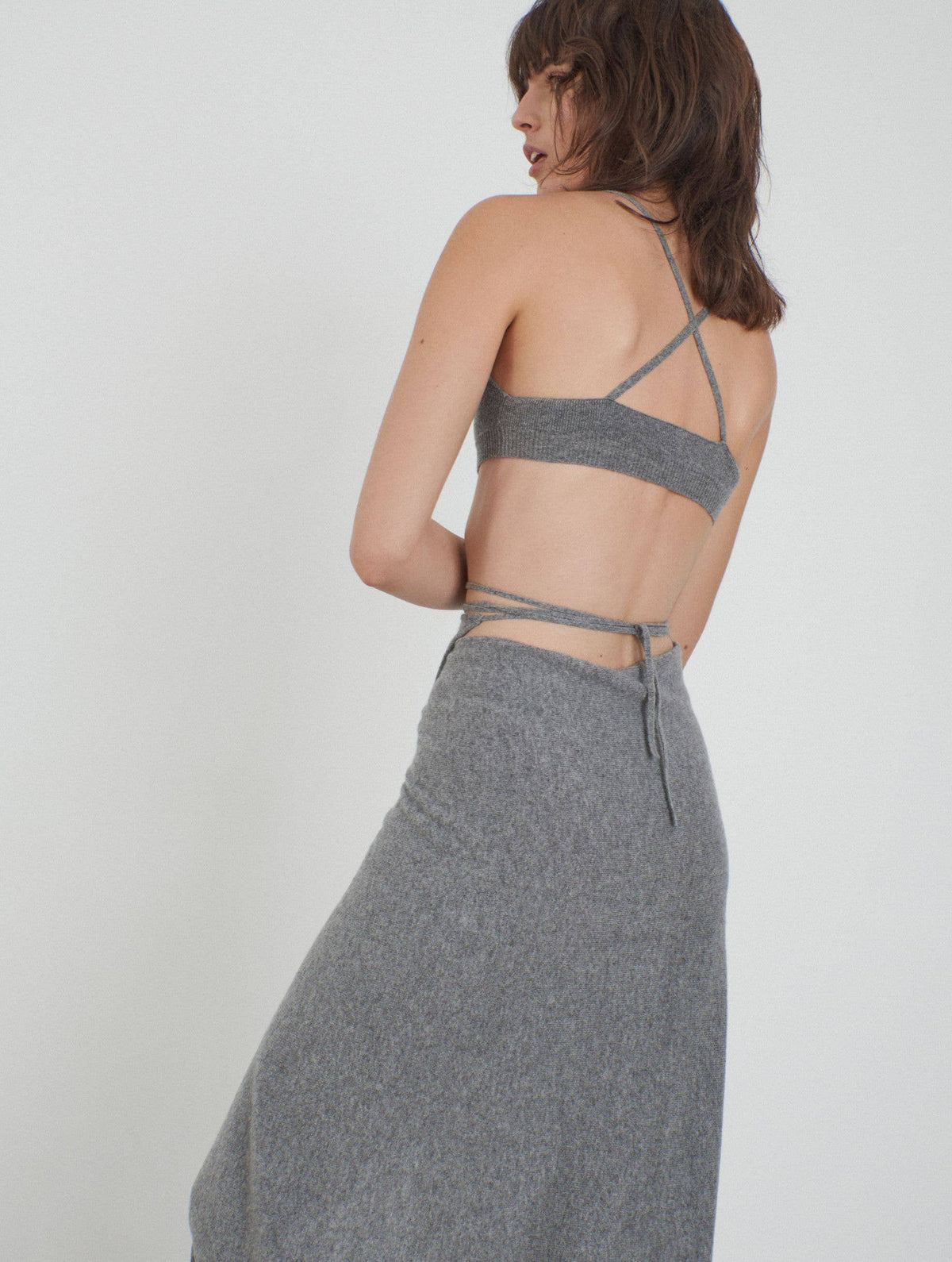 ESMERALDA cashmere knitted wrapped skirt gray