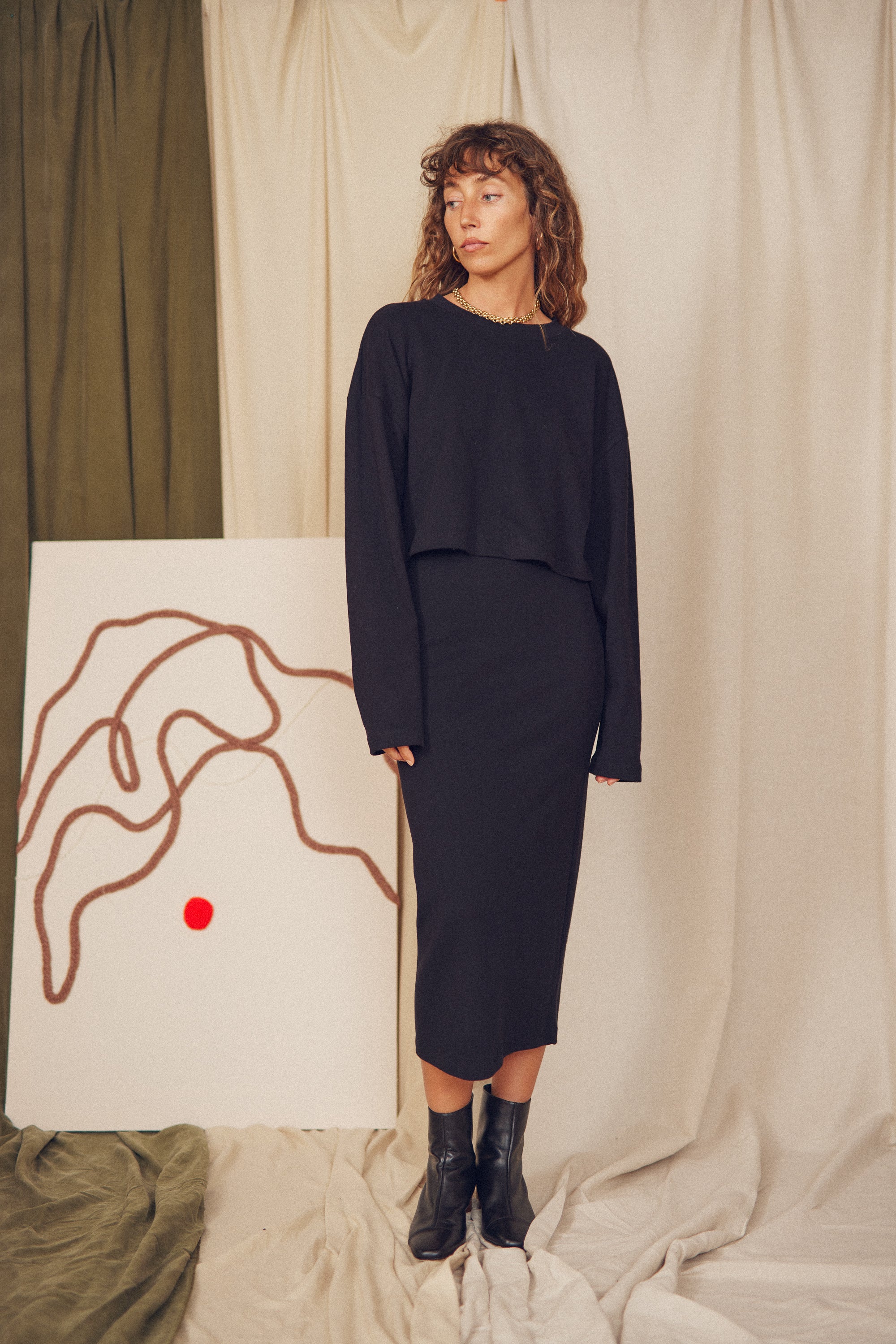COSSAC MIDI SKIRT- BLACK