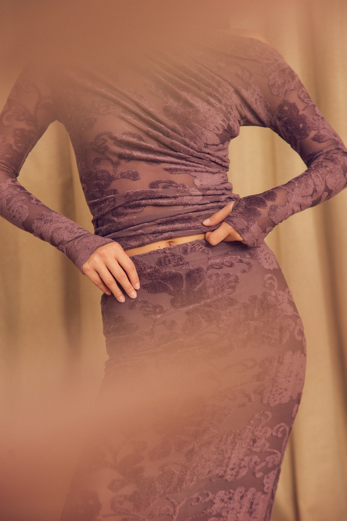 Cossac Devoré Drape Top in Cocoa