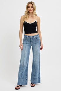 Risen Tummy Control Mid Rise Ankle Wide Flare Jeans- Medium