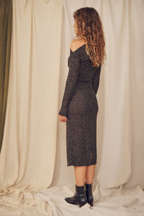 Cossac Drape Dress- Black Melange