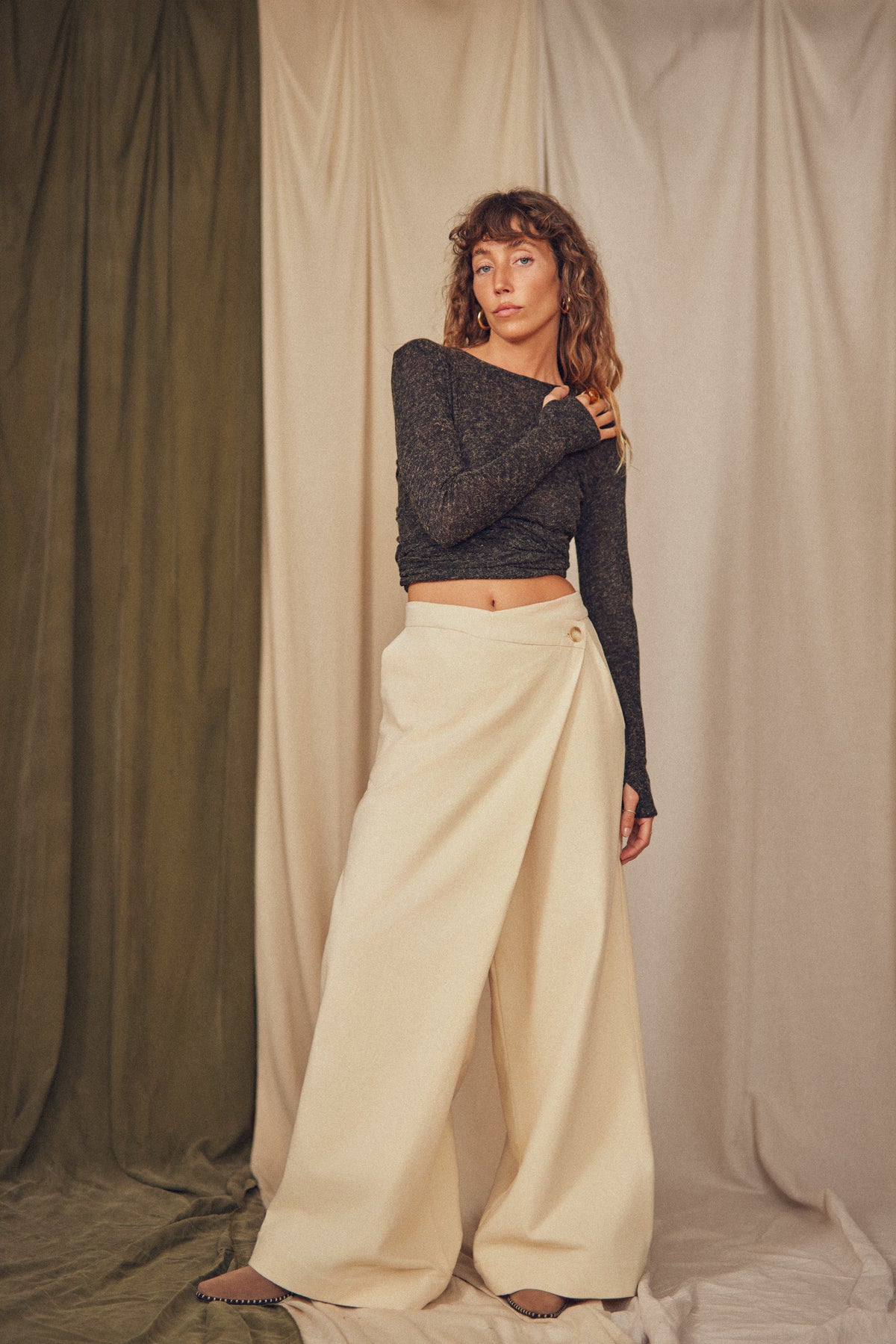 Cossac Wrap Top - Black Melange