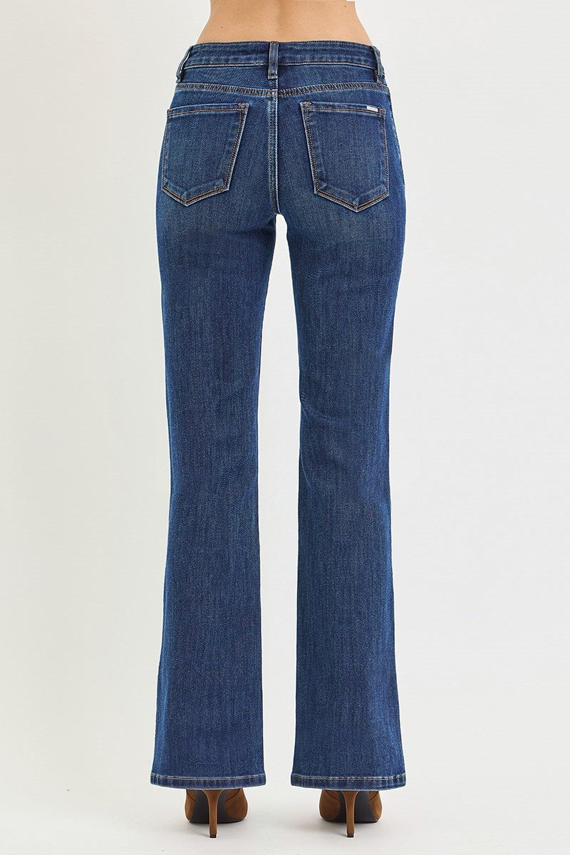 Risen Tummy Control Mid Rise Bootcut Jeans- Dark