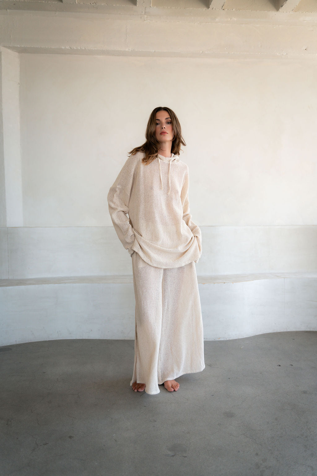 Organic Cotton Crochet Hooded Sweater