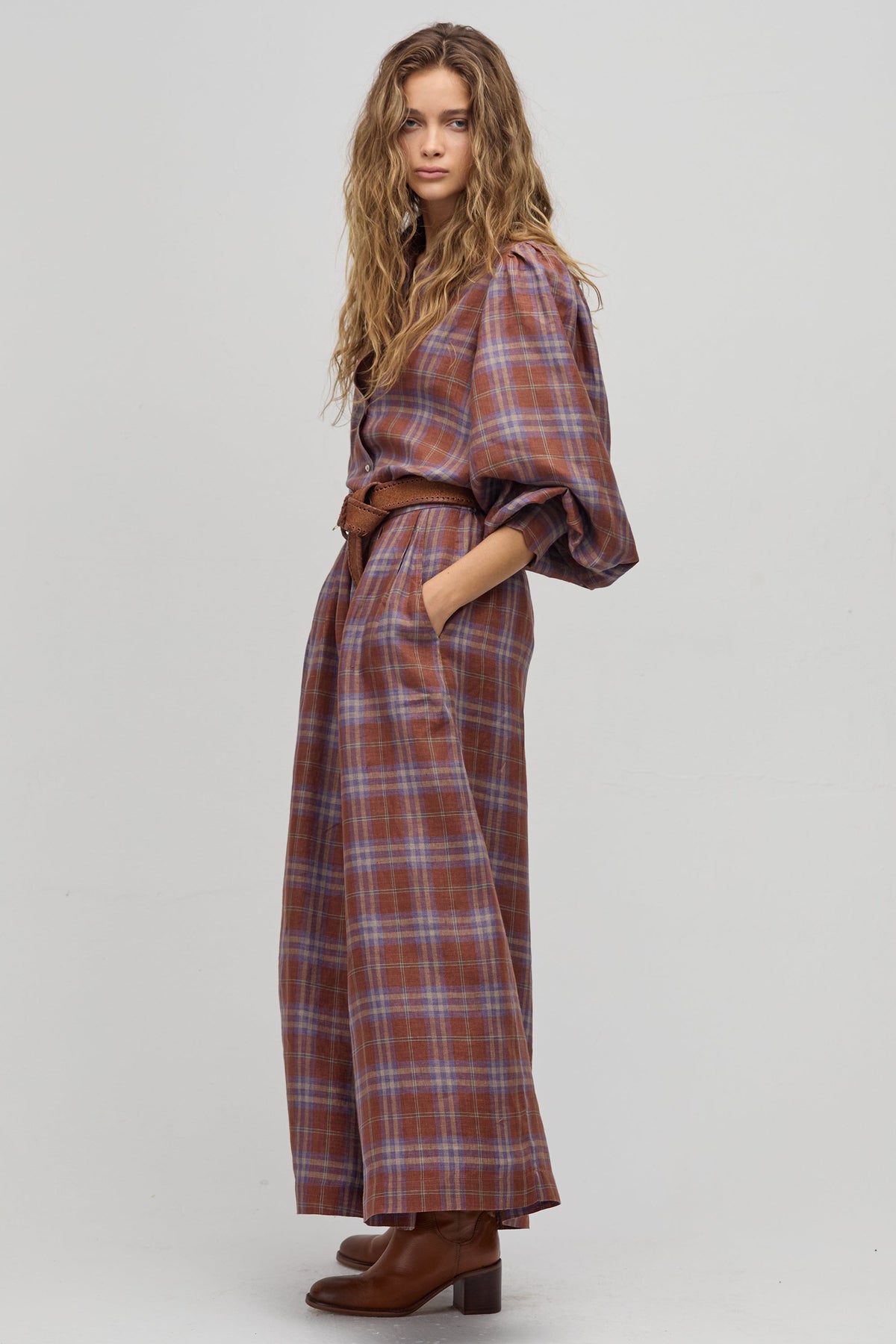 Sabi Linen Pants- Hazlenut Checks