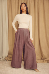 Cossac Organic Cotton and Lyocell Ribbed  Long Sleeve Top in Ecru