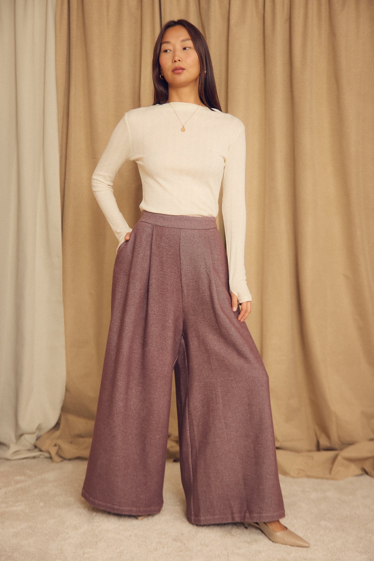 Cossac Organic Cotton and Lyocell Ribbed  Long Sleeve Top in Ecru