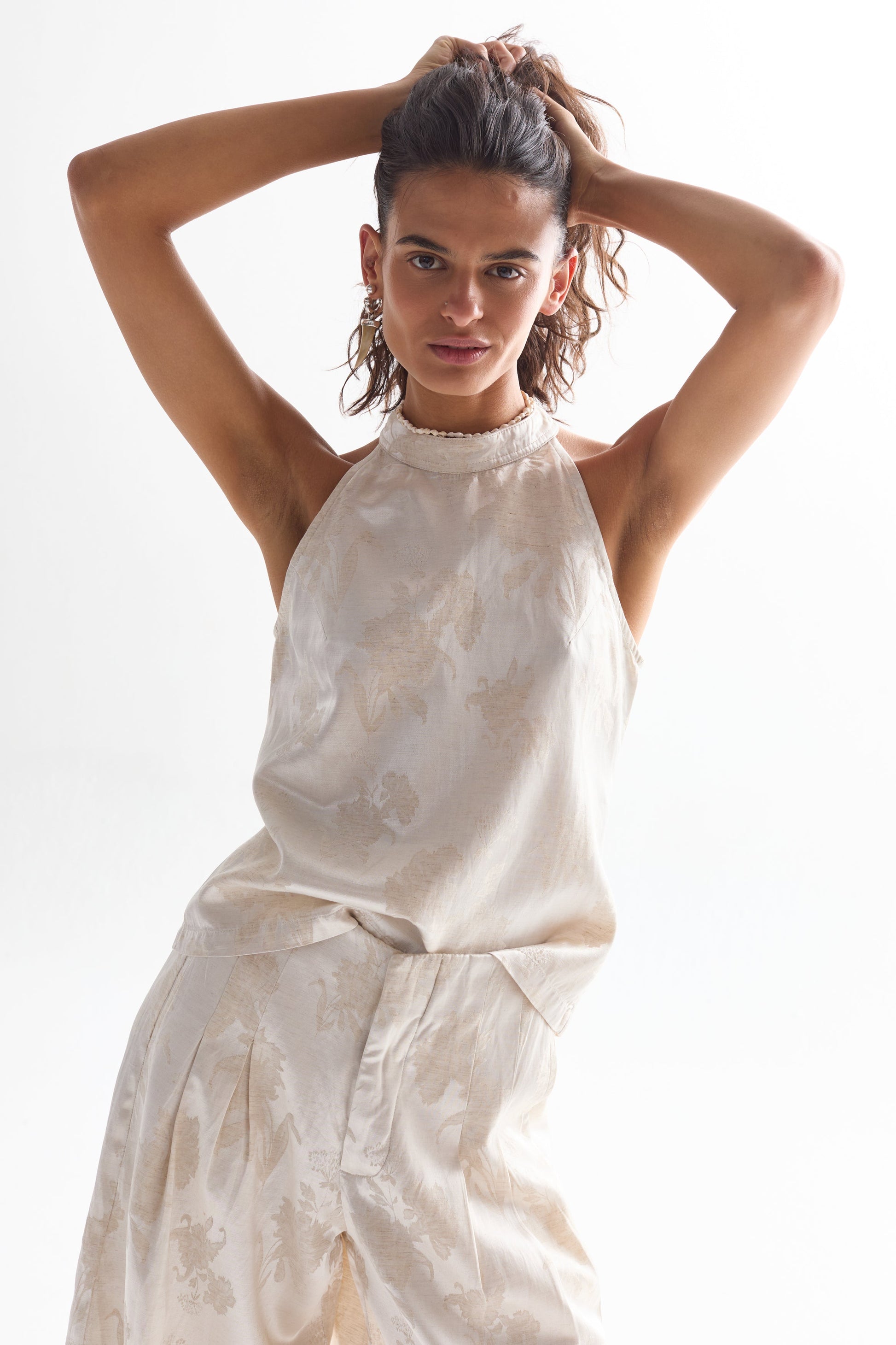 Olivia Brocade Top- Ivory Garden