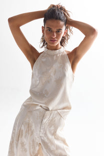 Olivia Brocade Top- Ivory Garden