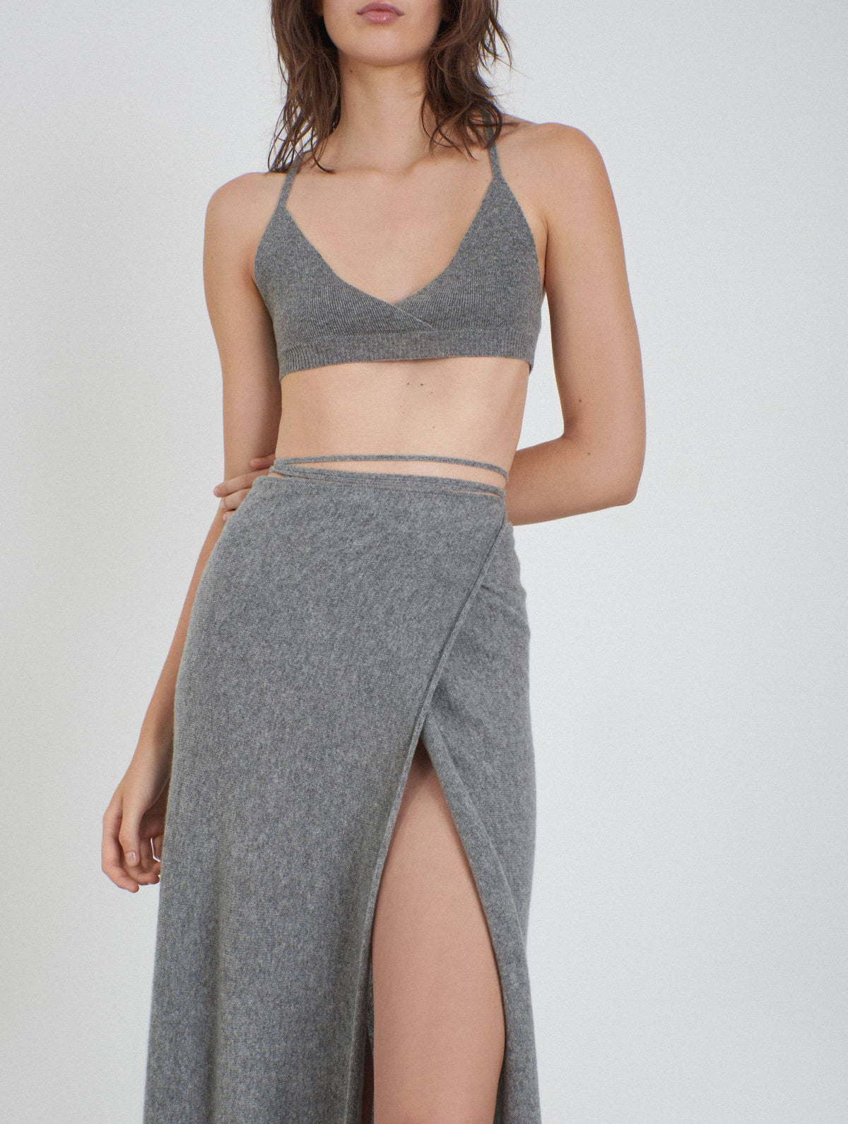 ESMERALDA cashmere knitted wrapped skirt gray