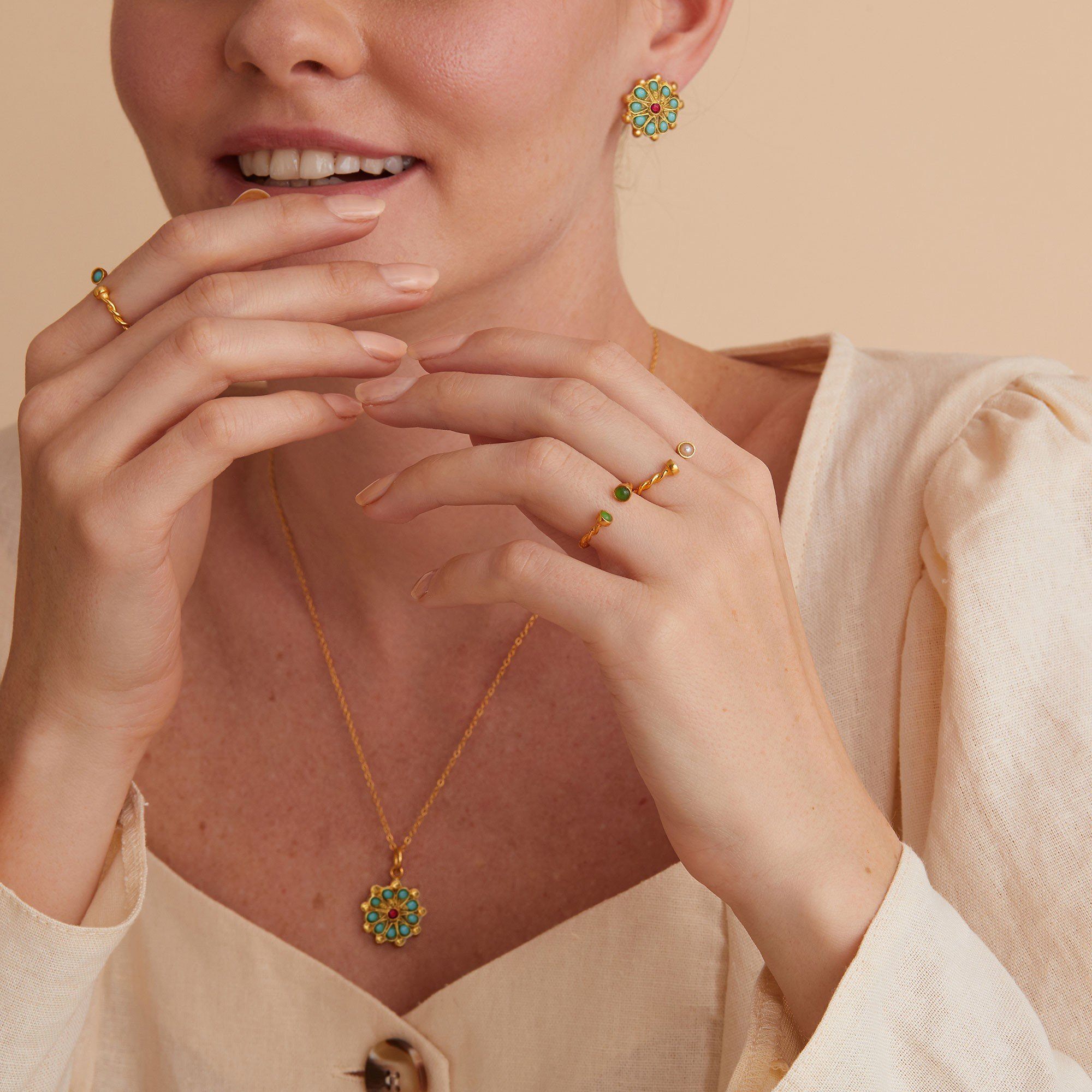 Marigold Turquoise and Red Agate Beaded Stud Earrings