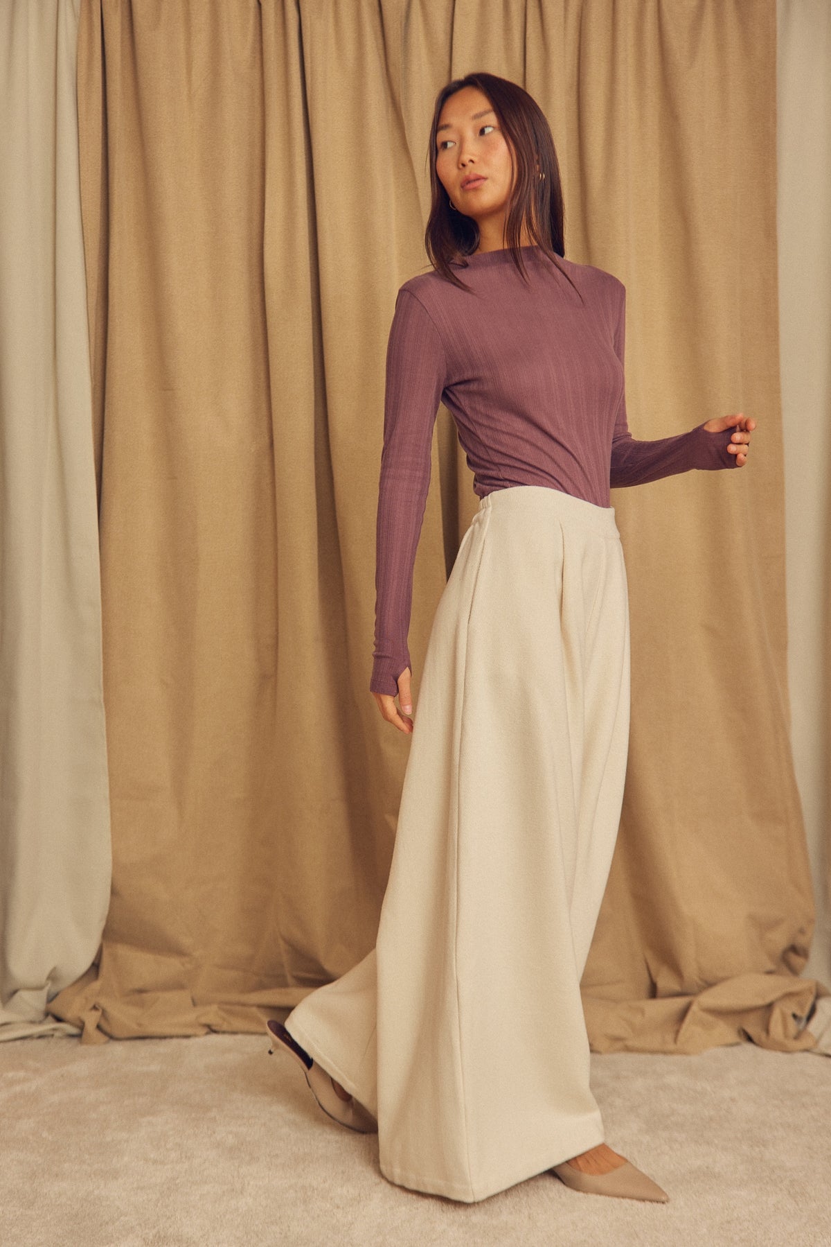 Cossac Organic Cotton and Lyocell Ribbed Long Sleeve Top in Cocoa