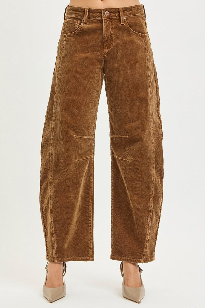 Risen Slouchy Ankle Barrel Corduroy Pants- Rust