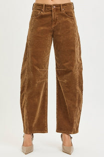 Risen Slouchy Ankle Barrel Corduroy Pants- Rust