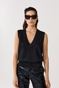 Preppy knitted Vest- Black