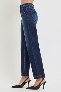 Risen High Rise Ankle Straight Jeans- Dark
