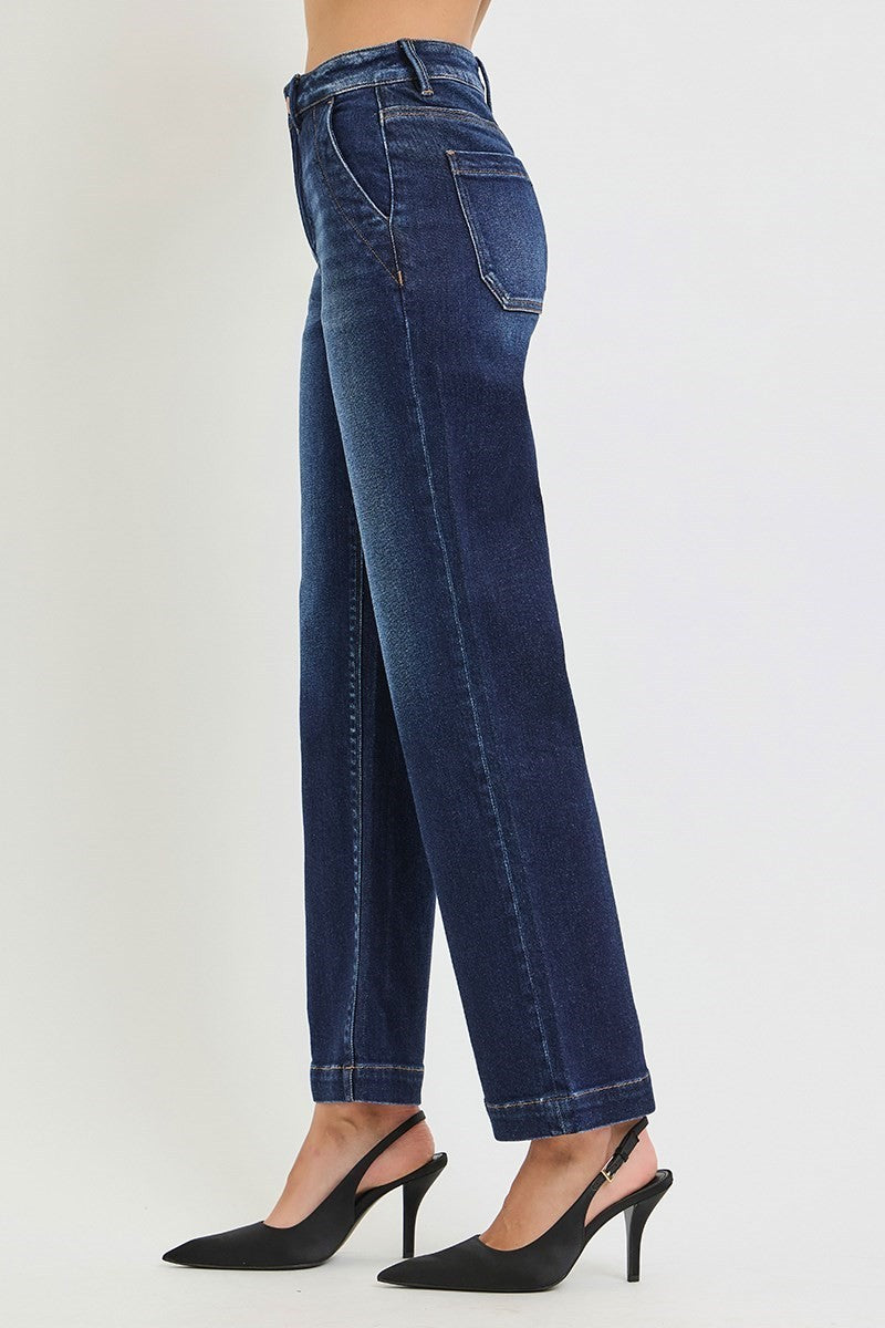 Risen High Rise Ankle Straight Jeans- Dark