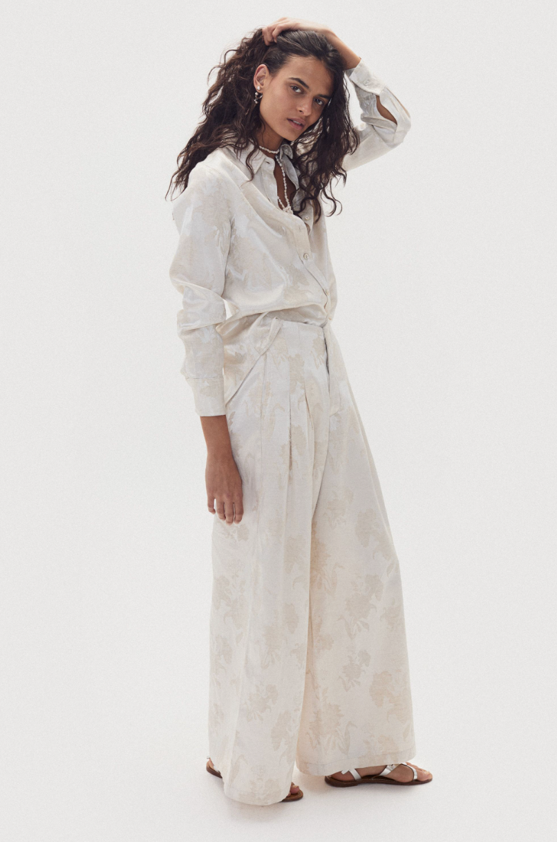 San Marino Brocade Shirt- Ivory Garden