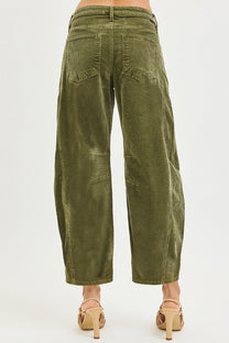 Risen Slouchy Ankle Barrel Corduroy Pants- Olive