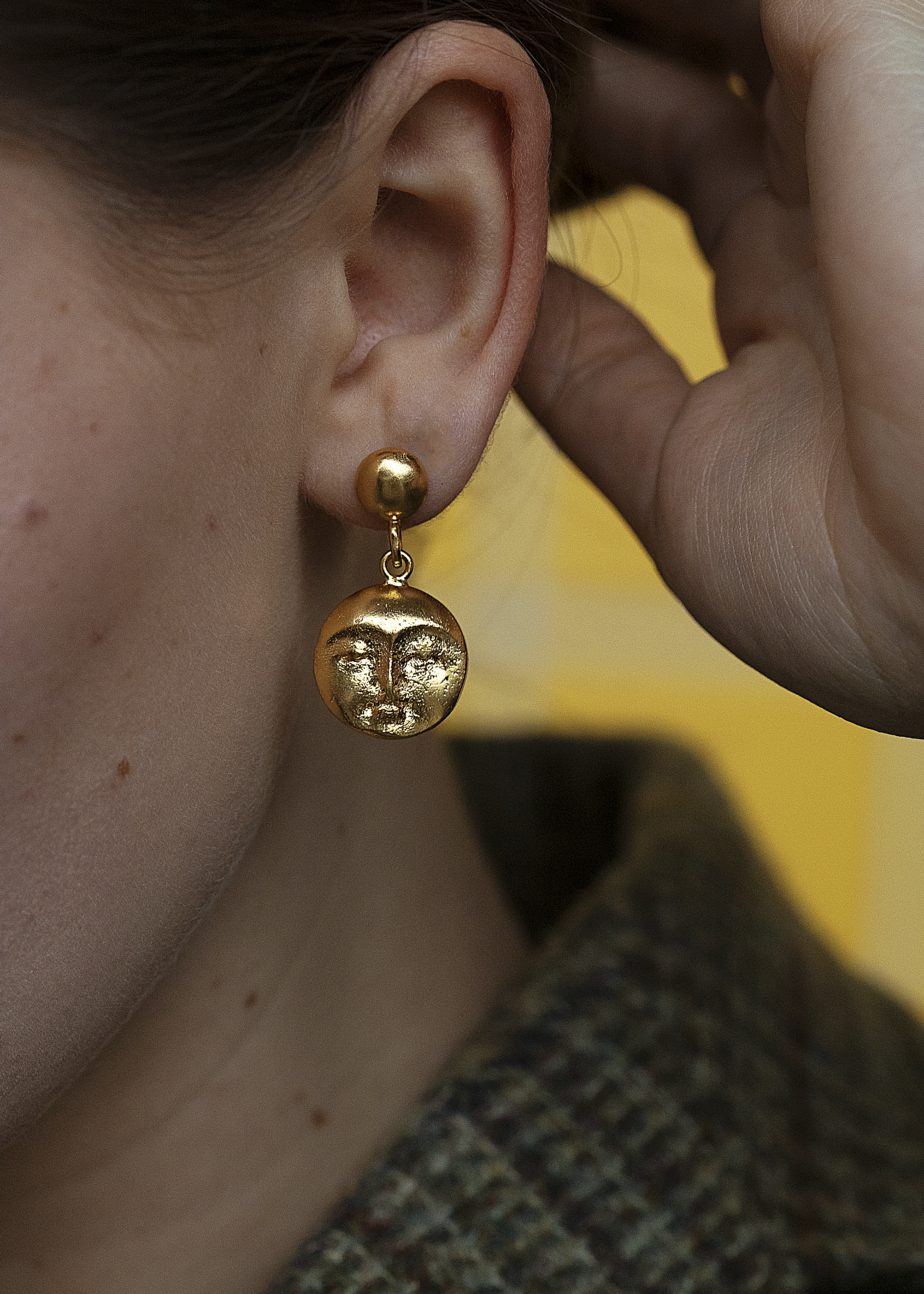 Moon Face Gold Drop Earrings