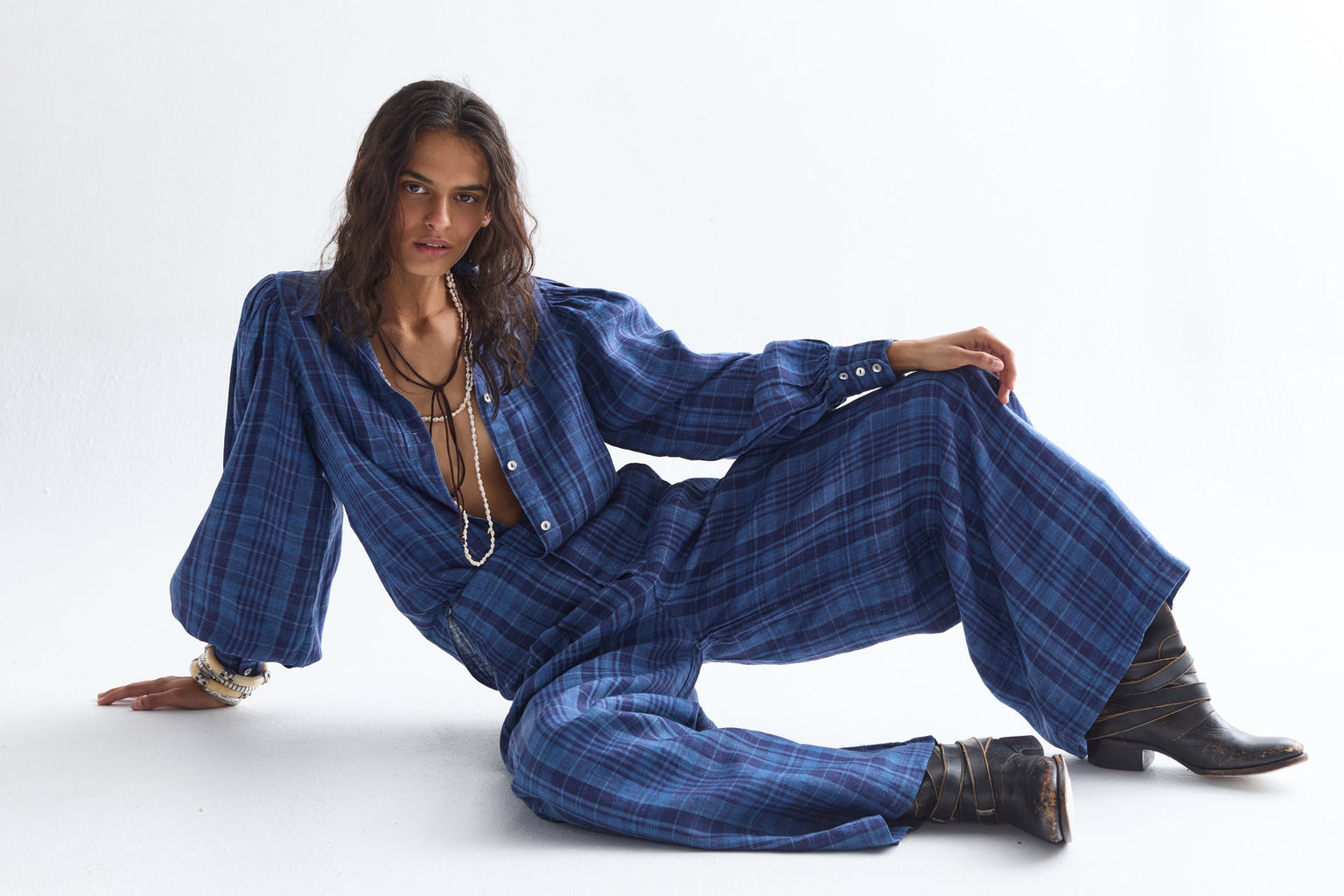 Culotte Linen pants - Ocean Checks Print