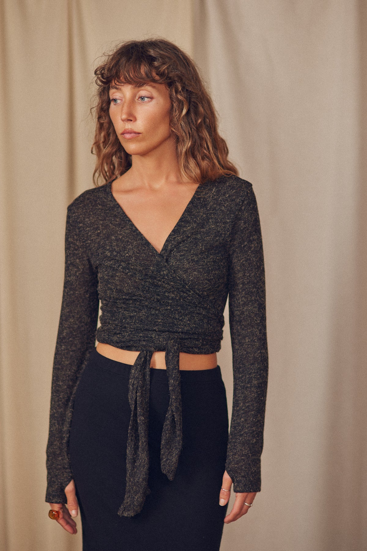 Cossac Wrap Top - Black Melange