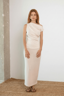 Banana Pineapple Drape Neckline Top in Ecru