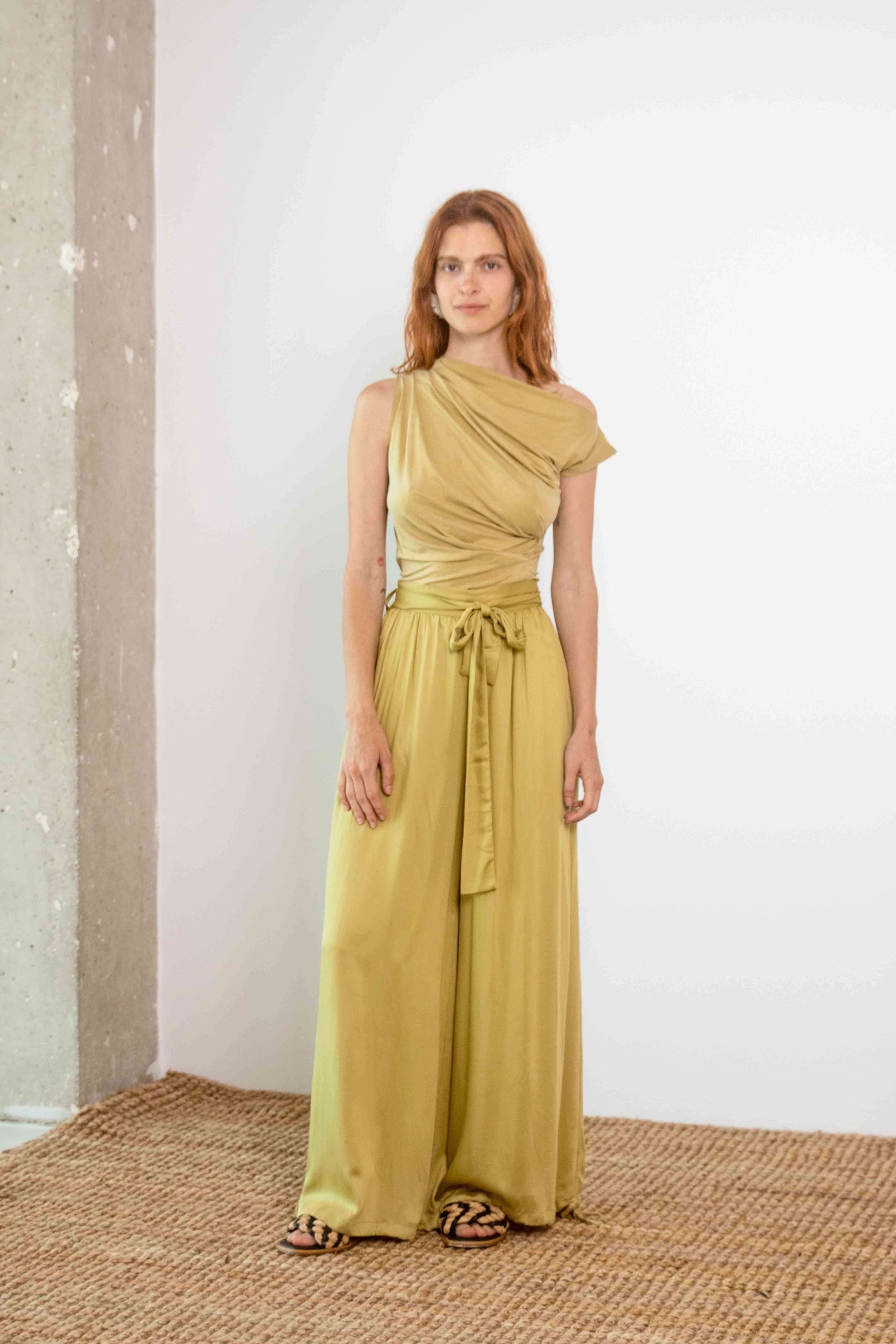 Cossac Drape Neckline Cupro Top in Soft Olive
