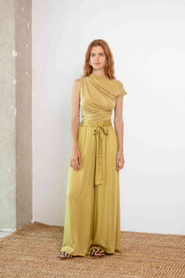 Cossac Drape Neckline Cupro Top in Soft Olive