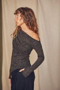 Cossac Drape Top- Black Melange