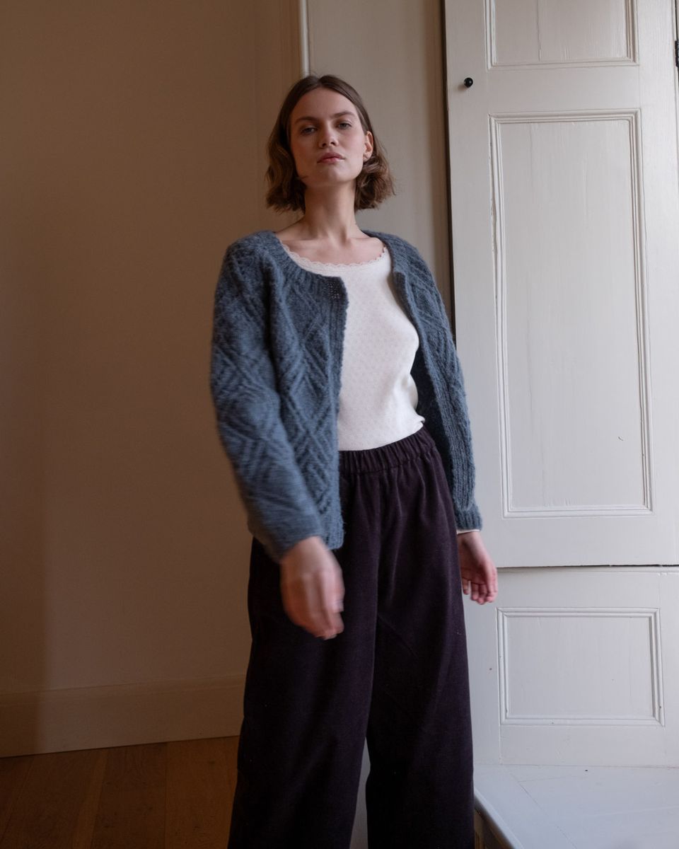 NOVA LACY HAND KNIT MOHAIR CARDIGAN- SMOKED BLUE