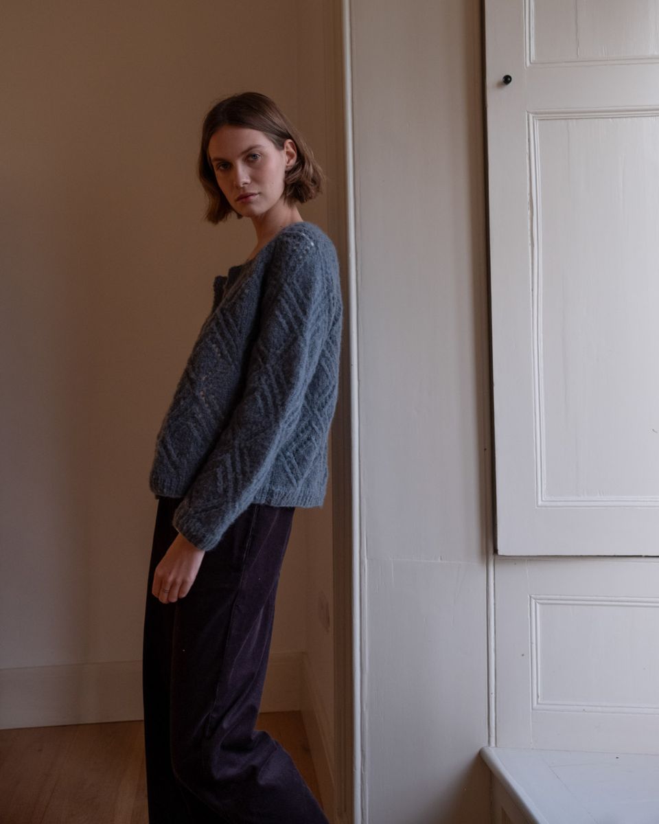 NOVA LACY HAND KNIT MOHAIR CARDIGAN- SMOKED BLUE