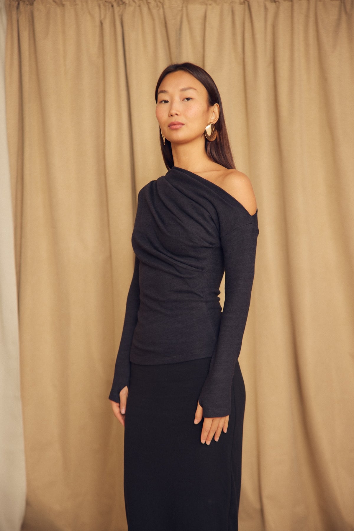 Cossac Wool Drape Top - Black