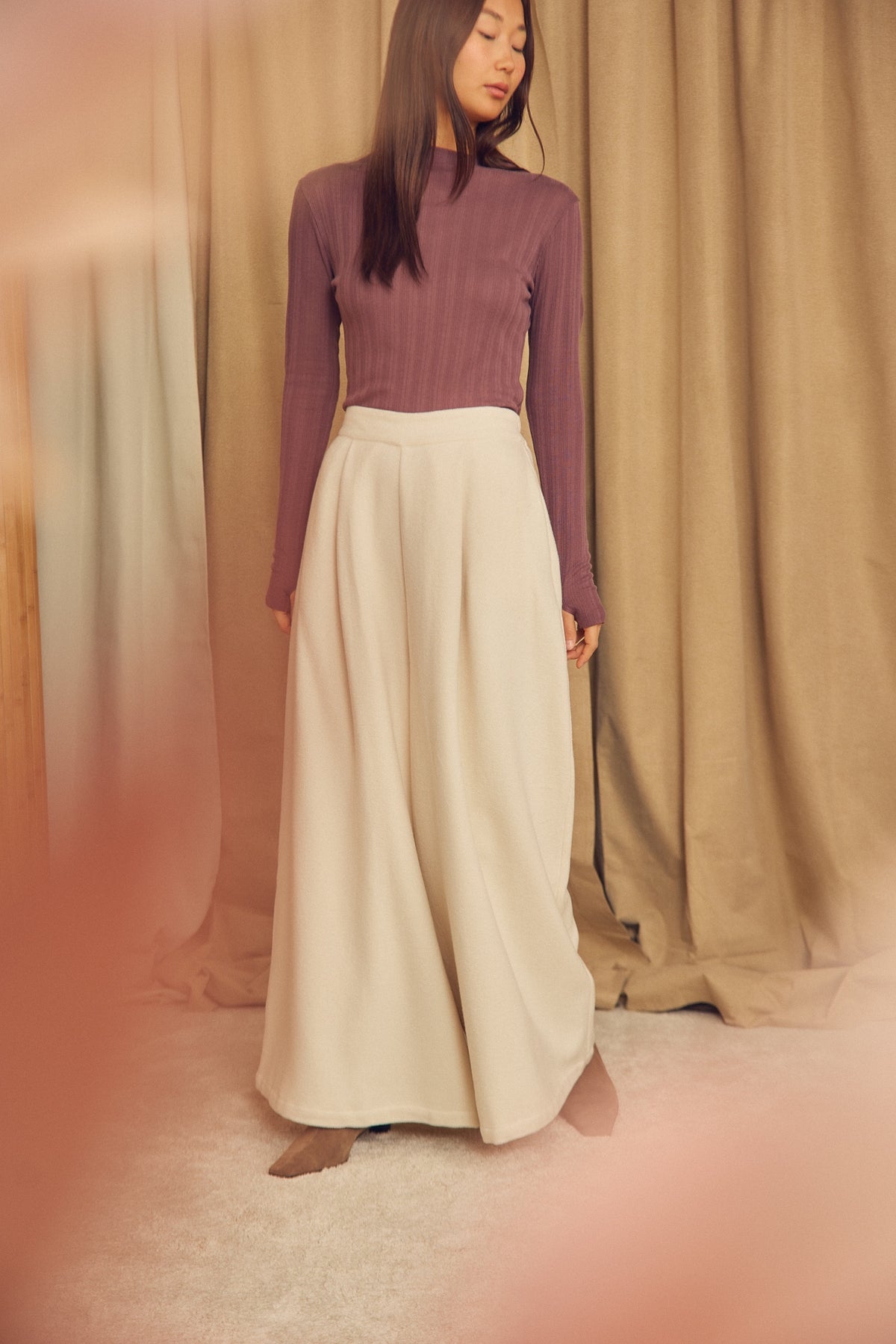 Cossac Organic Cotton and Lyocell Ribbed Long Sleeve Top in Cocoa