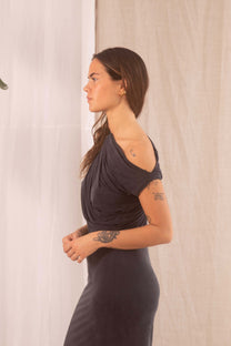 Cossac Drape Cupro Midi Dress in Slate Black