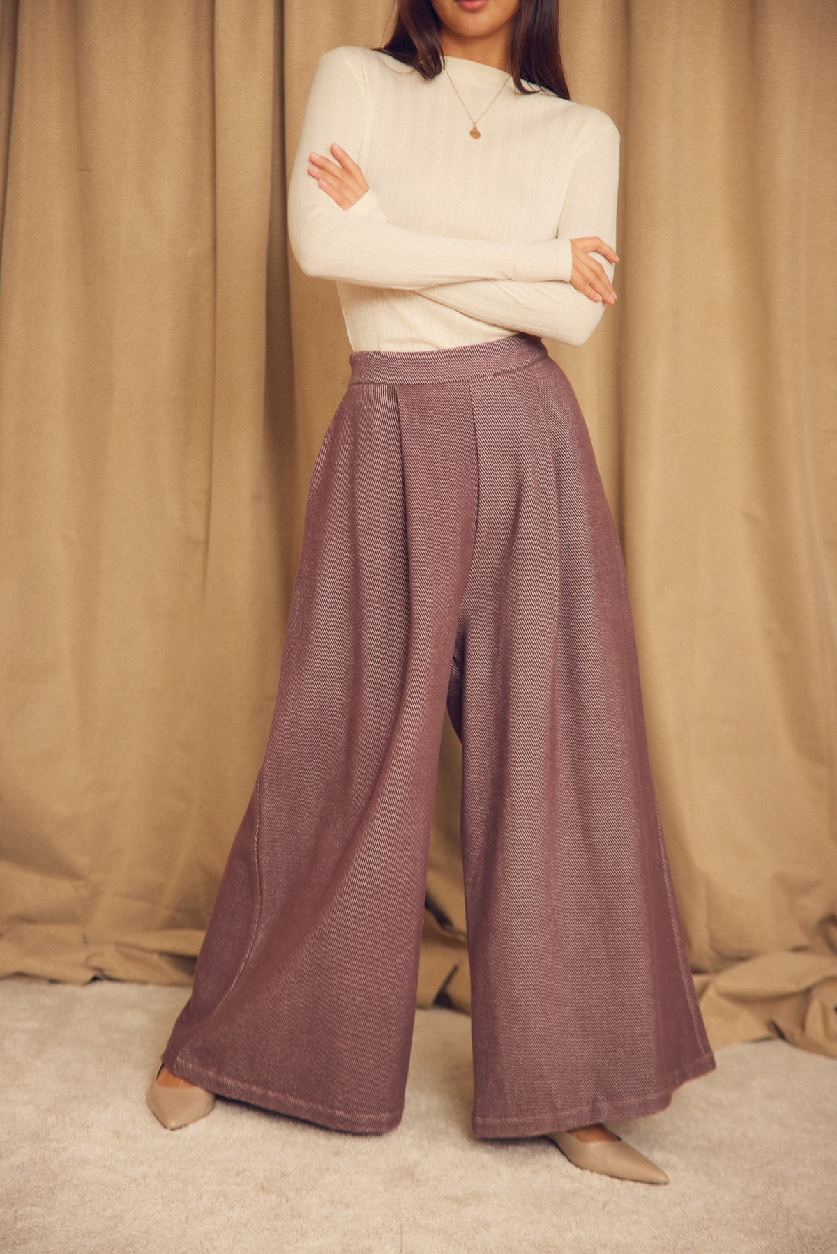 Cossac Organic Cotton and Lyocell Ribbed  Long Sleeve Top in Ecru