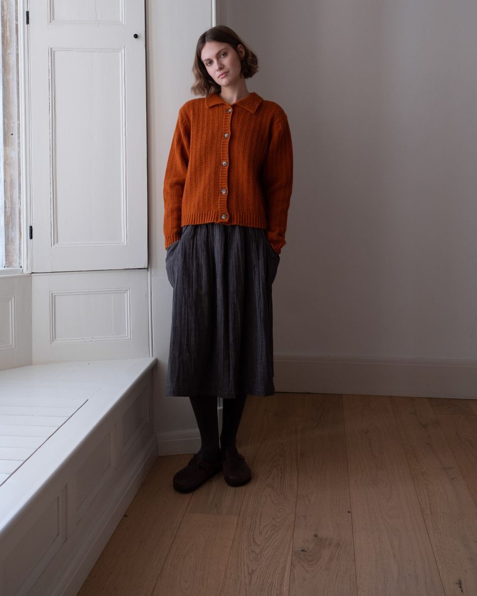 BONNIE POLO HAND KNIT WOOL CARDIGAN - OXIDE