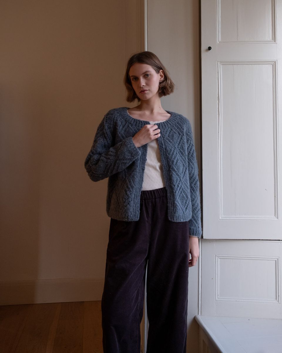 NOVA LACY HAND KNIT MOHAIR CARDIGAN- SMOKED BLUE