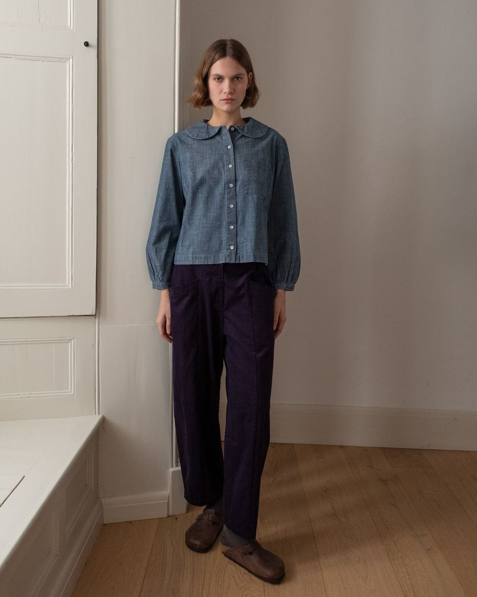 LORREN BARREL LEG CORDUROY PANT- NAVY