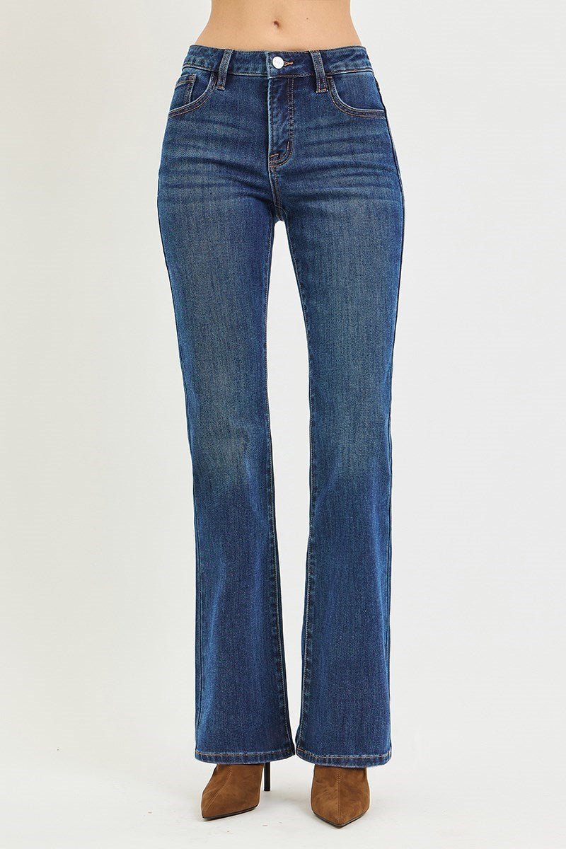 Risen Tummy Control Mid Rise Bootcut Jeans- Dark