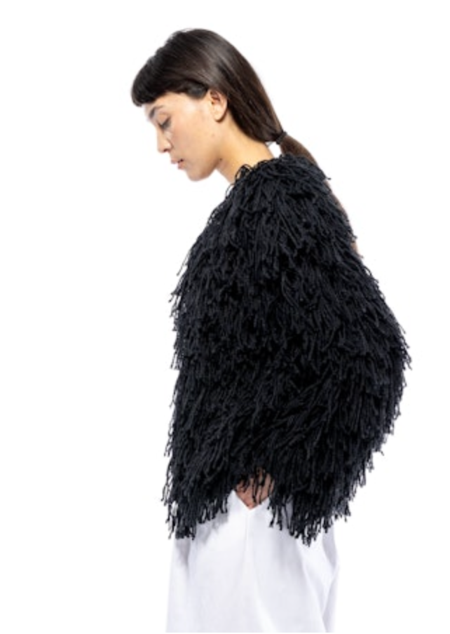 Hand Knit Noodle Fringe Cardigan