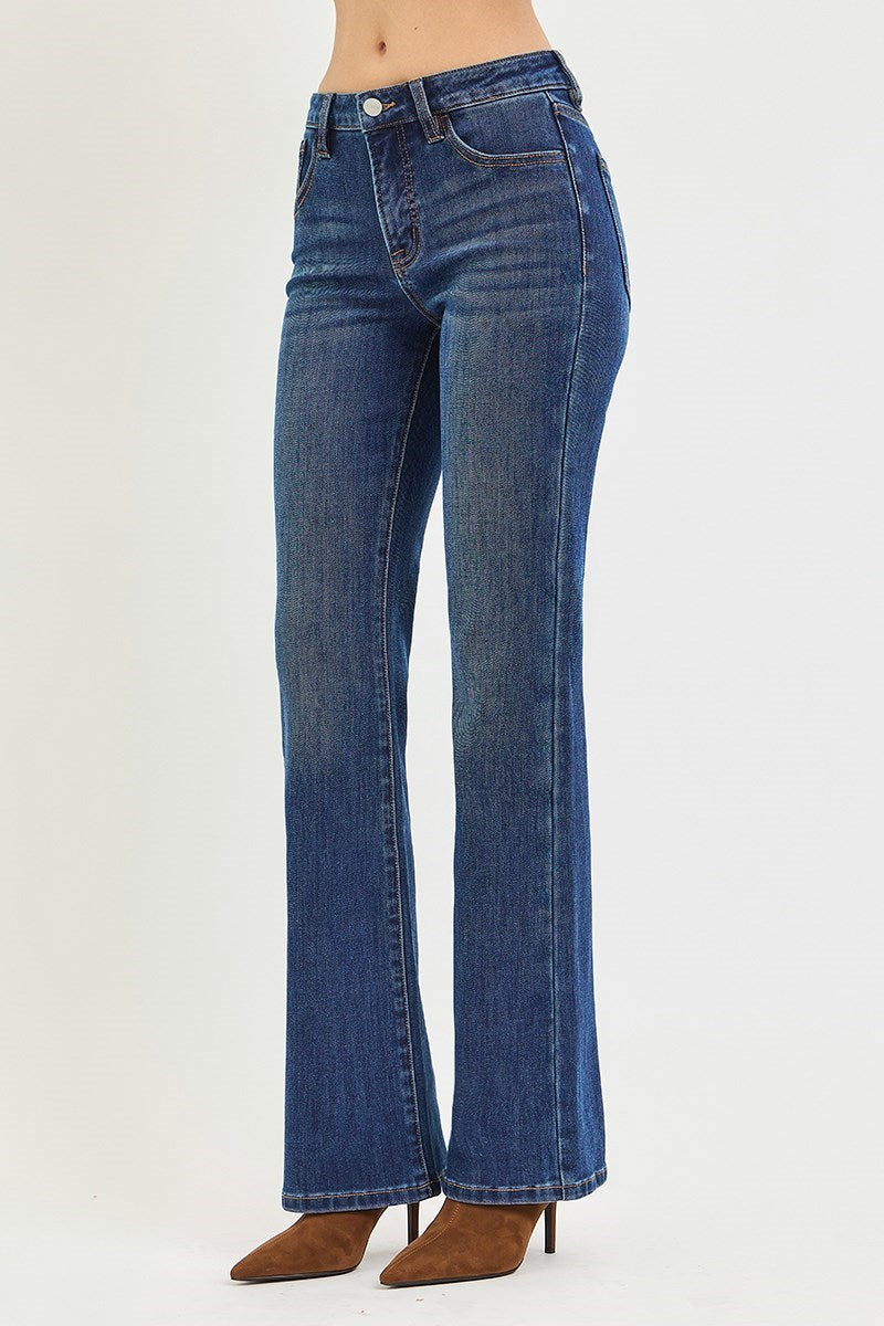 Risen Tummy Control Mid Rise Bootcut Jeans- Dark