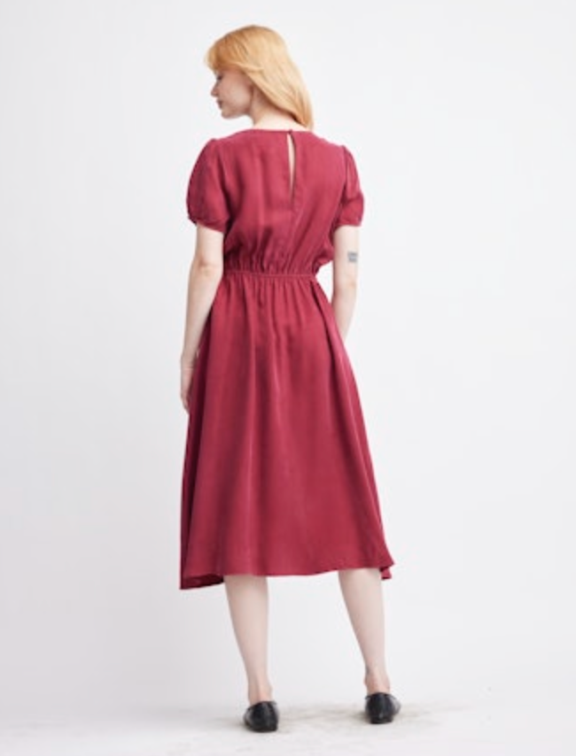 Ilse V Neck Cupro Dress- Cranberry