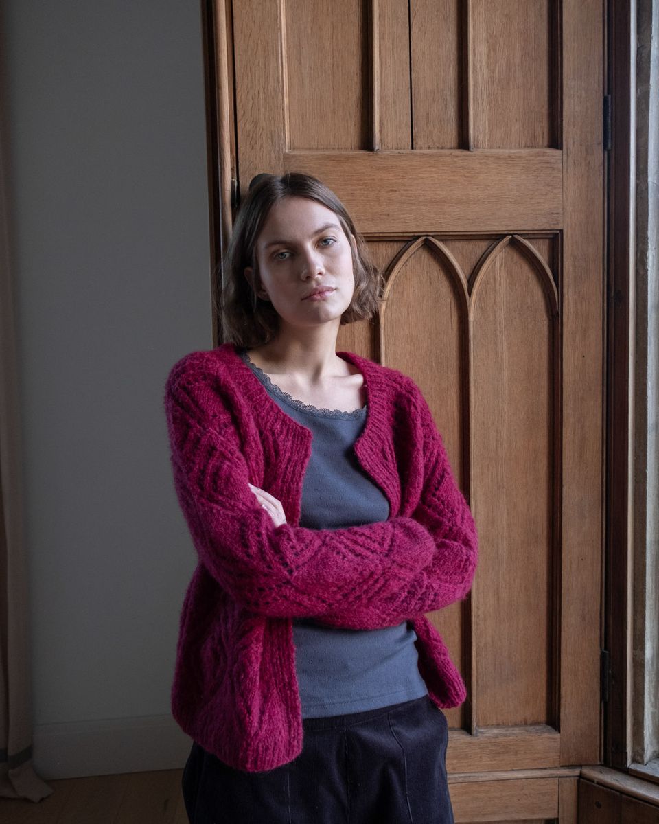 NOVA LACY HAND KNIT MOHAIR CARDIGAN- MULBERRY