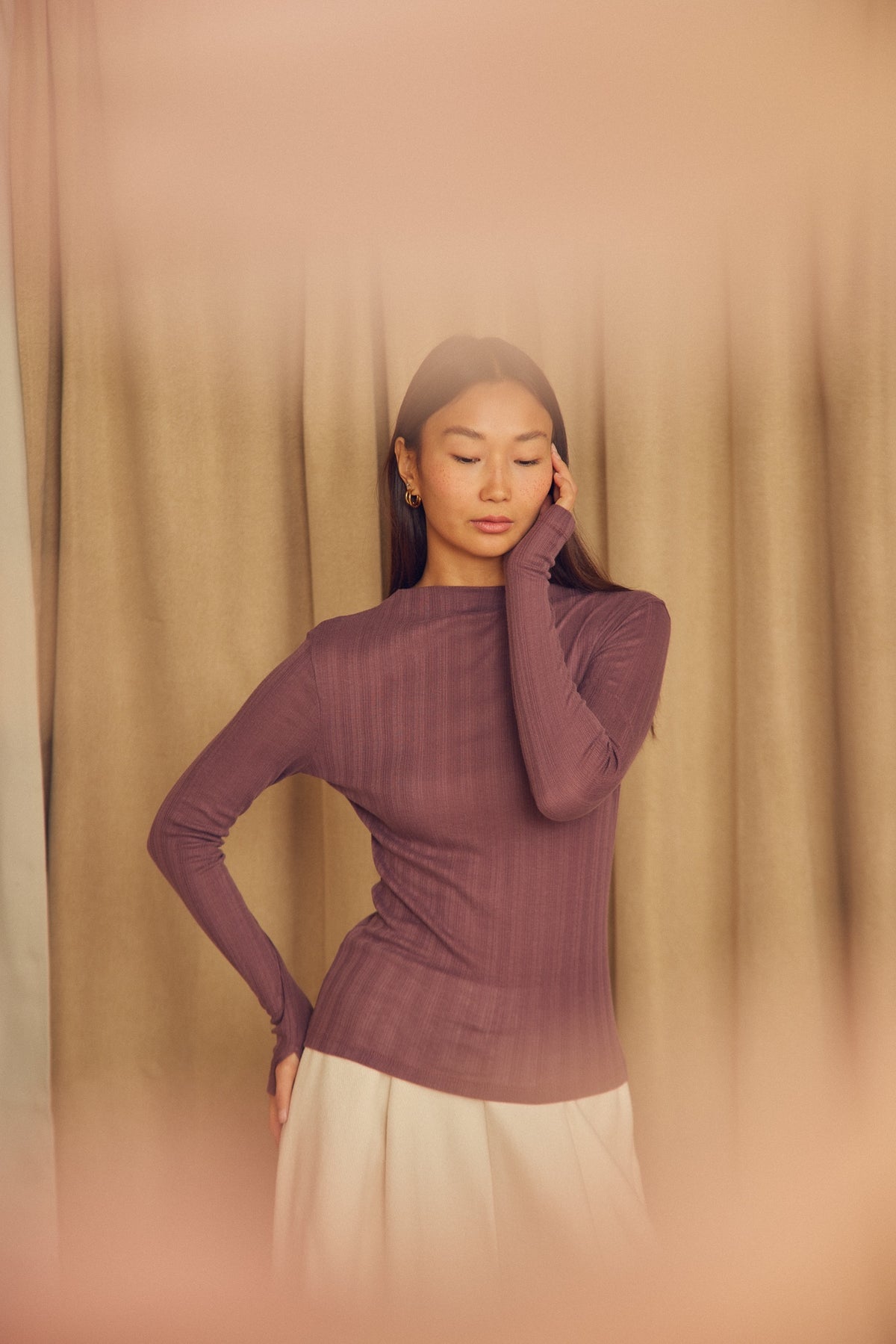 Cossac Organic Cotton and Lyocell Ribbed Long Sleeve Top in Cocoa