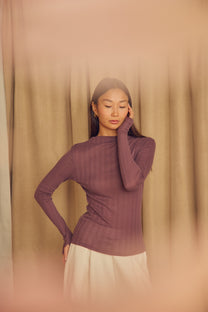 Cossac Organic Cotton and Lyocell Ribbed Long Sleeve Top in Cocoa