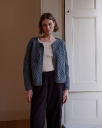 NOVA LACY HAND KNIT MOHAIR CARDIGAN- SMOKED BLUE