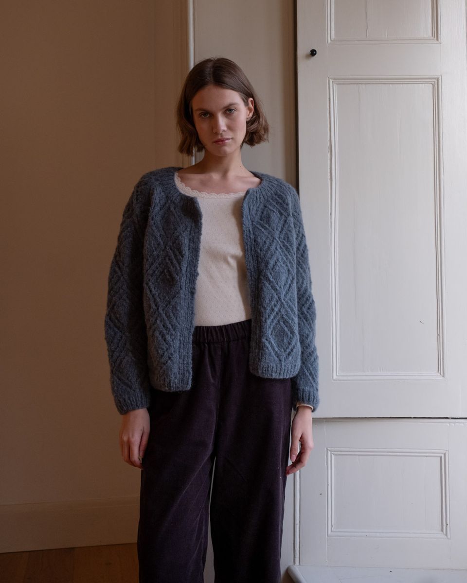 NOVA LACY HAND KNIT MOHAIR CARDIGAN- SMOKED BLUE