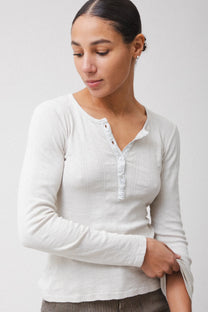 Prairie Underground Pointelle Henley- Oyster