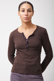 Prairie Underground Pointelle Henley- Truffle
